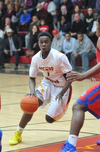 Patrick Moseh (2) drives to the basket against DeMatha during his senior season at Bishop Ireton. The Springfield native was named freshman of the year in the Mountain East Conference.