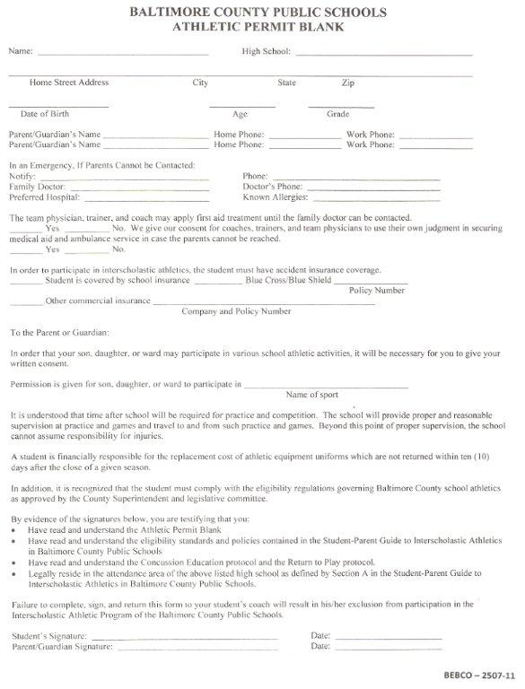 randallstown high school sports permit physical form