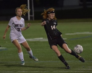 Just a sophomore, Strath Haven midfielder Maggie Forbes, right, scored six goals and six assists to earn her second straight All-Delco nod. (Pete Bannan — Digital First Media)